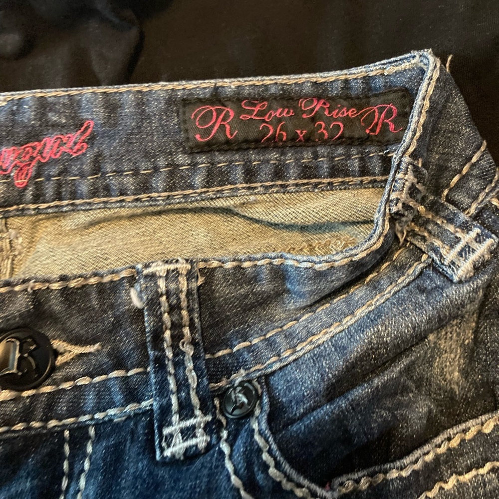 Rock And Roll Cowgirl Size 26 x 32 Blue Jeans unique embellishments straight leg - Picture 5 of 12